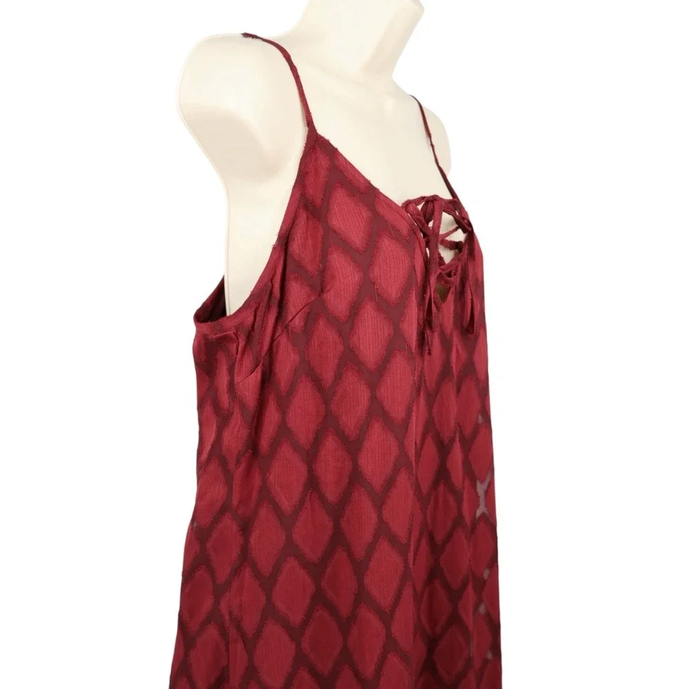 Band of the Free Merlot Burnout Lace Up Slip Midi Dress Sheer Hem NWT M - Picture 3 of 5